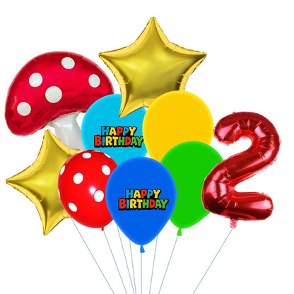 Red Blue Green Yellow Mushroom Star Balloons for Cartoon Video Game Super Bros Balloon Birthday Inspired Party Decoration