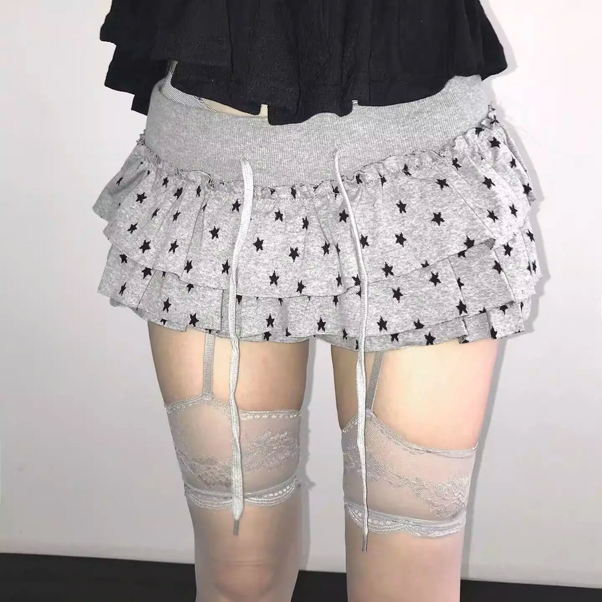 Sweet Cool Kawaii Y2K Puff Mini Skirt Women's Plaid High-Waist Lace Patchwork Bow Casual Dating Skirt  Lolita School Performance