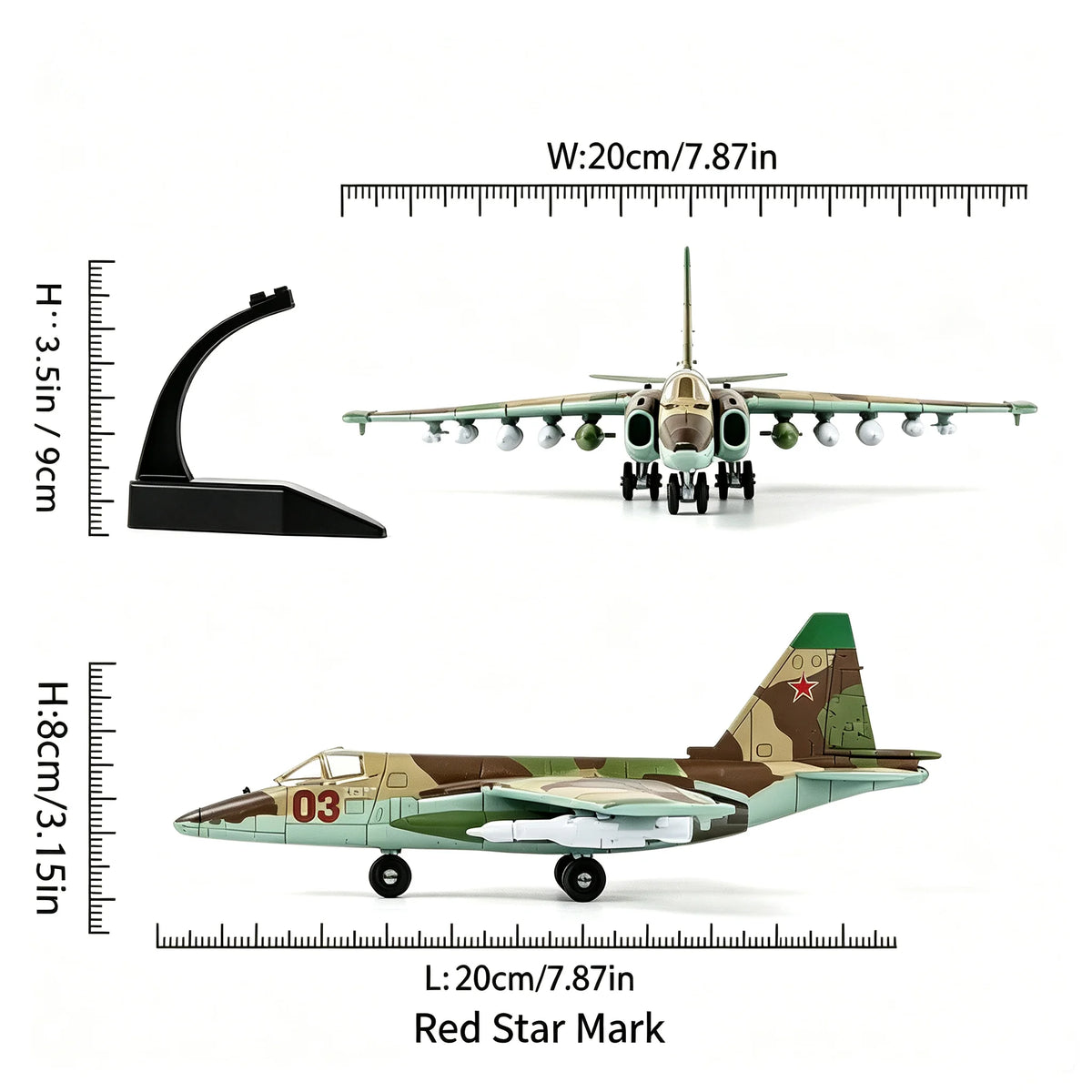 SU‑25 Frogfoot Support Attack Jet Model, Glue‑Free Freely Assembly Military Aircraft, Hobby Collectible Display Toy Gift