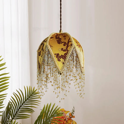 IWHD Living Room LED Pendant Light Fixture Coffee Table Decoration Green Yellow Cloth Gold Iron Hanging Lamp Iustres De Plafond