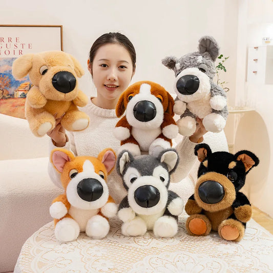 15/25CM Adorbale Furry Plush Corgi Dog Plush Toy Stuffed Big Head Lifelike Rottweiler Golden Retriever Husky Animal Doll