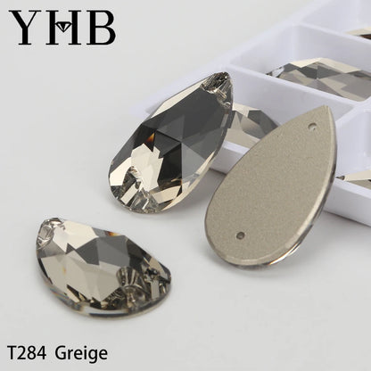 YHB Drop Moonlight Glass Lt Siam Crystal AB Sewing Stones Flatback Sew on Rhinestones For Garment Clothes Bags