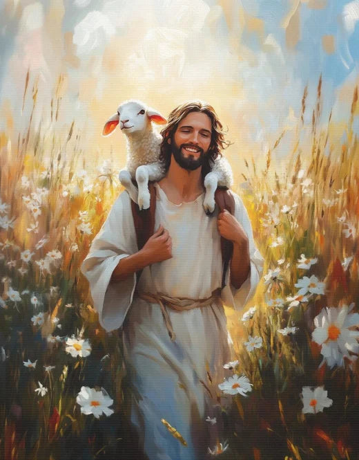 Graffiti Christian Jesus With Child Art Posters Christian Faith Jesus Walking In Flower Field Canvas Painting Bedroom Home Decor