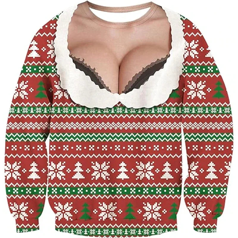 Christmas Ugly Sweater Funny 3D Printing Muscle Pattern Sweatshirts For Men New Fashion Pullover Party Cosplay Costume Xmas Gift