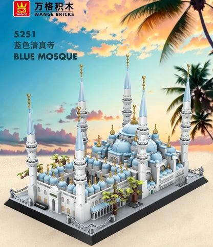 WANGE City Architecture Sydney Opera Santorini Building Blocks Chamartin Stadium Mosque Assembled Model Collection Toys For Gift