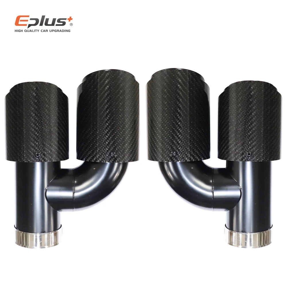 EPLUS Car Carbon Fiber Glossy Muffler Tip H Shape Double Exit Exhaust Pipe Mufflers Nozzle Decoration Universal Stainless Black