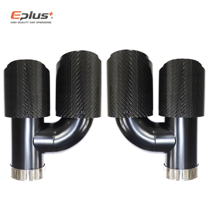 EPLUS Car Carbon Fiber Glossy Muffler Tip H Shape Double Exit Exhaust Pipe Mufflers Nozzle Decoration Universal Stainless Black