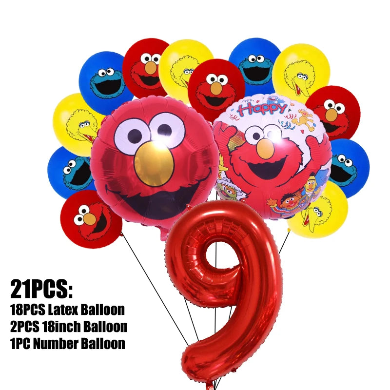 Birthday Party Decoration Set Supplies Cartoon Sesame Streets Birthday Party Supplies Tableware Balloon Cake Topper Banner Plate