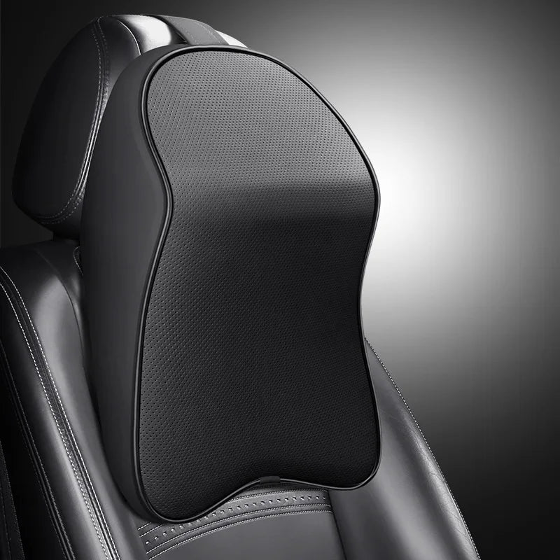 3D Nappa PU Leather Headrest Memory Foam Car Neck Pillow - Travel Pain Relief Support for Car Neck Comfort