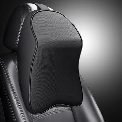 3D Nappa PU Leather Headrest Memory Foam Car Neck Pillow - Travel Pain Relief Support for Car Neck Comfort