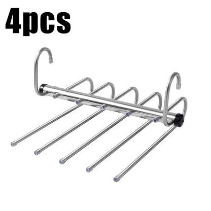 Stainless Steel Folding Pants Hanger – Multi-Layer Magic Clips & Retractable Space-Saving Organizer