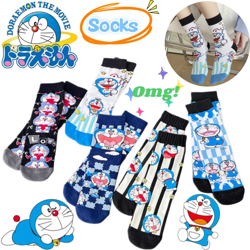 Bandai Doraemon socks with high-quality cartoon anime print thickened warm mid-calf socks for men and women in autumn and winter