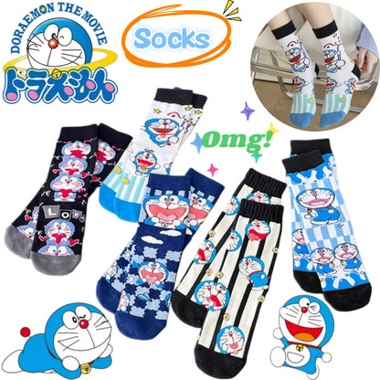 Bandai Doraemon socks with high-quality cartoon anime print thickened warm mid-calf socks for men and women in autumn and winter