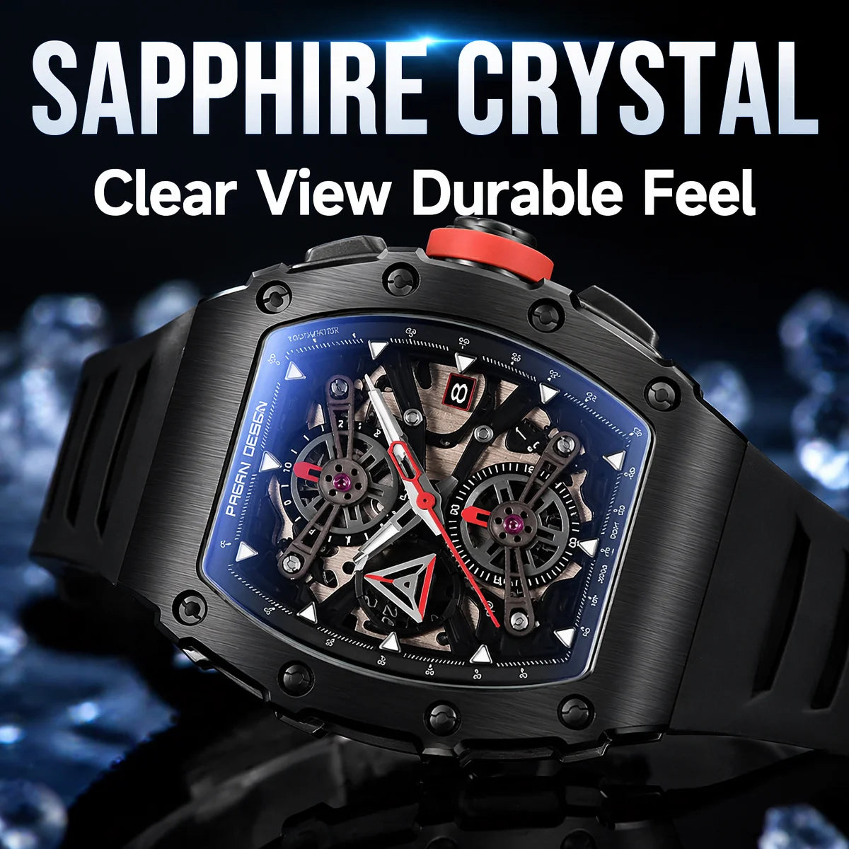 PAGANI DESIGN Wine Barrel Hollow out Men's Time Watch Top Sapphire Stainless Steel Men's Multi Functional Sports Watch