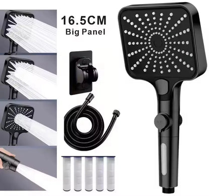 16CM Big Panel High Pressure 4 Modes Shower Head with Filter Water Saving One Key Stop Sink Faucet Hose Bathroom Accessories