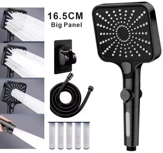 16CM Big Panel High Pressure 4 Modes Shower Head with Filter Water Saving One Key Stop Sink Faucet Hose Bathroom Accessories