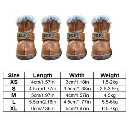 Soft Pet Snow Boots Fashion Waterproof Non Slip Winter Pet Dog Shoes Plush/PU Warm for 4Pcs/Set Winter