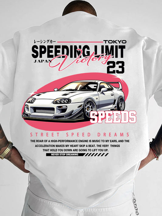 New Men's Tokyo JDM Supra T-Shirt Speeding Limit Victory Print Streetwear Crew Neck Short Sleeve Polyester Tops S-XXL