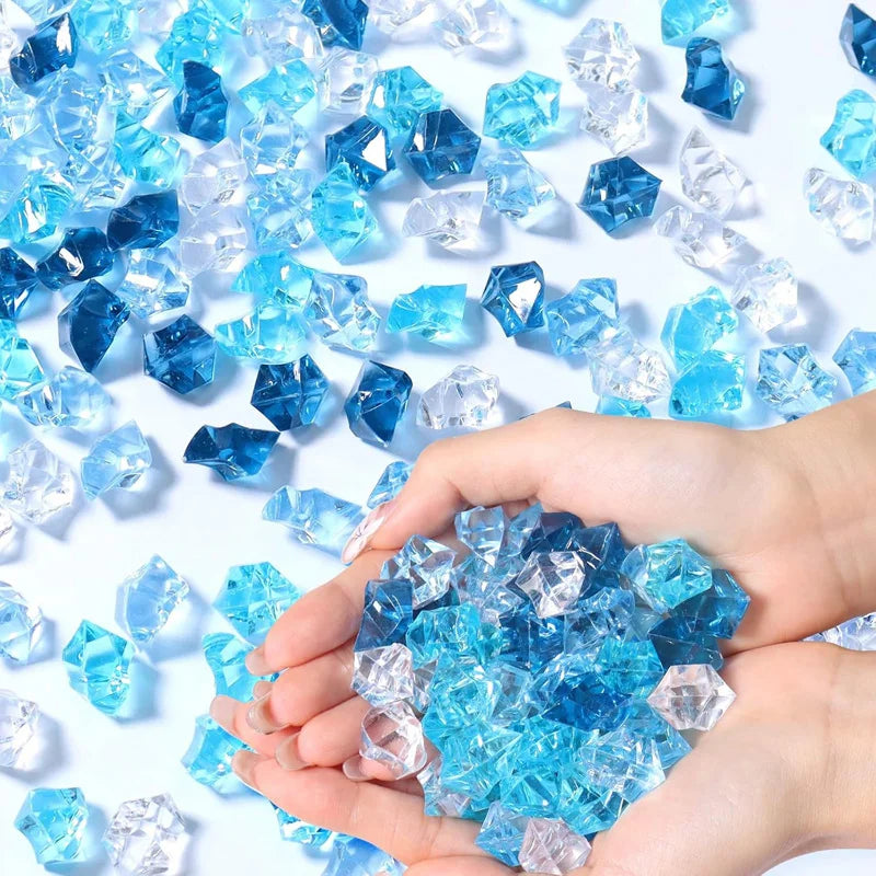 100Pc Blue Pebbles for Decorative Stones and Crystals Plastic Fake Gem Stones Acrylic Ice Rocks Crushed Diamond Stone Home Decor