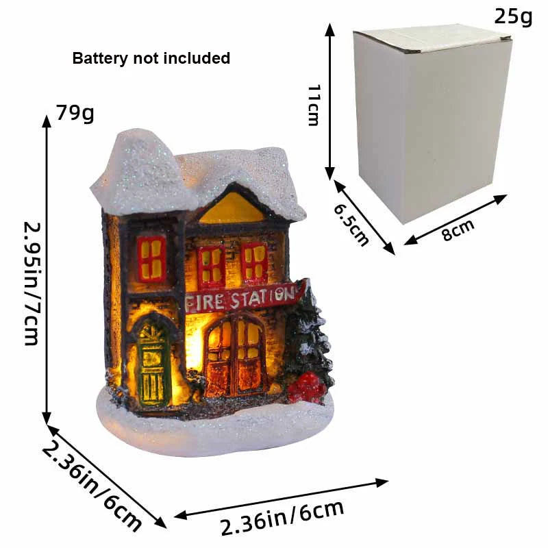 Christmas Ornament Village Houses LED Light Collectible Figurines Snow Blanket Desktop Decoration Town Scene Xmas New Year Gift