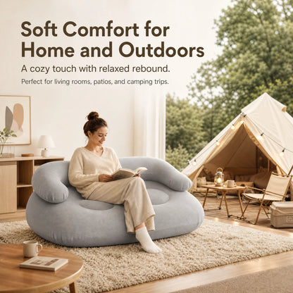 Inflatable Double Sofa 2 Person Air Couch Thickened PVC Flocking Portable Foldable Lazy Sofa Waterproof Inflatable Lounger