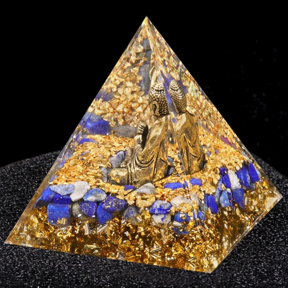 Natural Crystal Energy Generator Pyramid Buddha Lapis Lazuli Amethyst Reiki Healing Resin Pyramid Egyptian Room Decoration 6cm