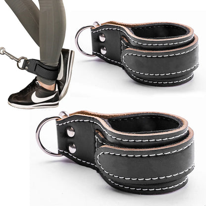 Leather Ankle Strap Cuffs Adjustable For Cable Machine Attachment Home Gym Foot Resistance Training Legs Strength Body Building
