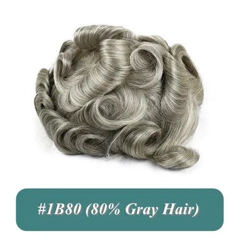 5 Inches Human Hair Brown Gray Blonde Natural Hairline Men's Toupee Long Last 0.1mm Poly Skin Silicon Base #4 1b50 Hair Replace