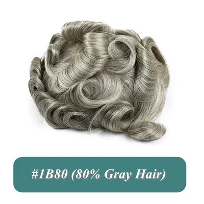 5 Inches Human Hair Brown Gray Blonde Natural Hairline Men's Toupee Long Last 0.1mm Poly Skin Silicon Base #4 1b50 Hair Replace