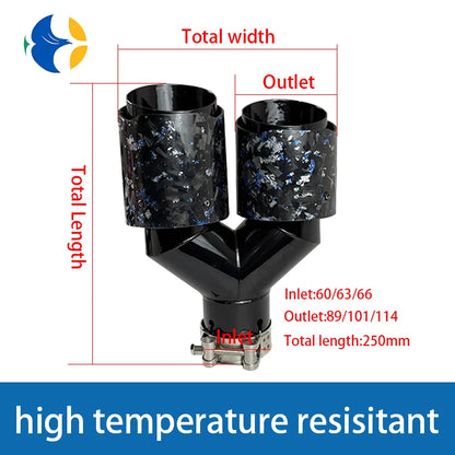 1 pcs AK Logo Blue Foil Forged Carbon Fiber + Black Stainless Steel Car Dual Exhaust Tip Double End Pipe Modification Muffler