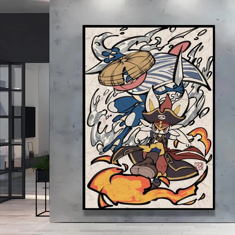 1pc frameless Canvas Paintings Retro Canvas Poster Prints Pokemon Gengar Blastoise Cartoon Character Picture Wall Art Home  Chil
