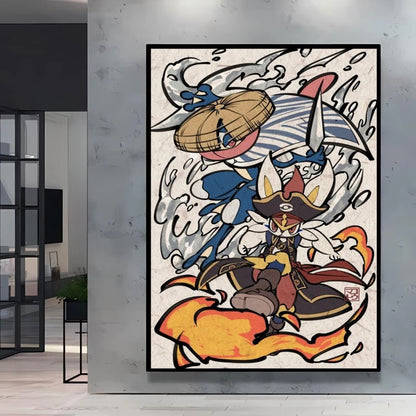 1pc frameless Canvas Paintings Retro Canvas Poster Prints Pokemon Gengar Blastoise Cartoon Character Picture Wall Art Home  Chil