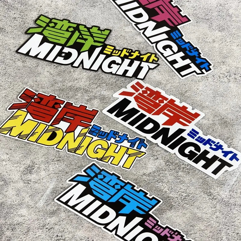 1PC MIDNIGHT JDM Laser Motorcycle Sticker Waterproof for Motorbike Front Fairing Side Panel Car Front Winddshield Vinyl Decal