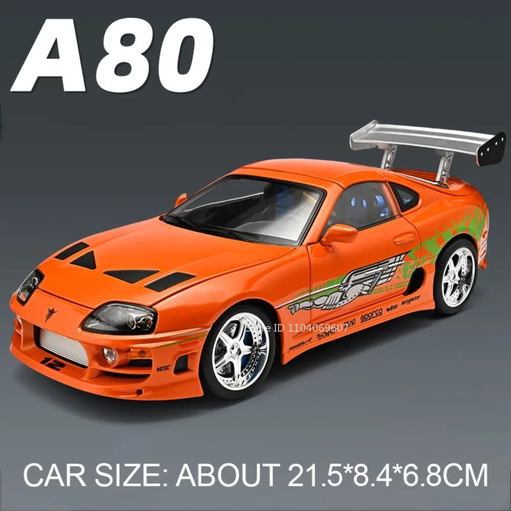 1:24 Scale Supra A80 911 GT3RS Supercar Model Toy Alloy Diecast Shock Absorption Doors Opened Sound Light Collection Sports Cars