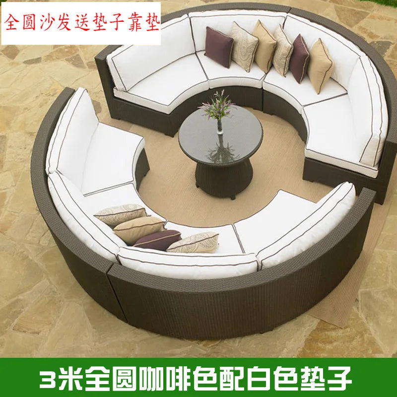 Outdoor round rattan sofa combination garden courtyard semi-circular rattan chair sofa outdoor hotel curved living room sofa