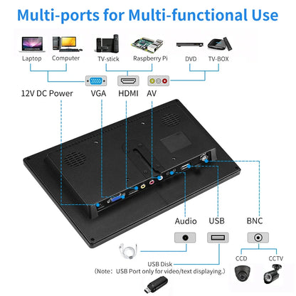 Portable Monitor 13.3/11.6/10.1 Inch Computer Monitor with HDMI VGA AV BNC USB for Laptop Raspberry Pi Surveillance Monitor