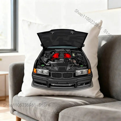Black White E-E36 Car Pillow Cases for Bedroom Living Room Sofa Home Decor Polyester Cushion Cover with Zipper