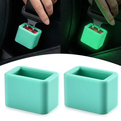 2Pcs Glow-in-the-Dark Seat Belt Buckle Holder, Silicone Rear Booster - Makes Receptacle Upright for Quick Access, Universal Fit