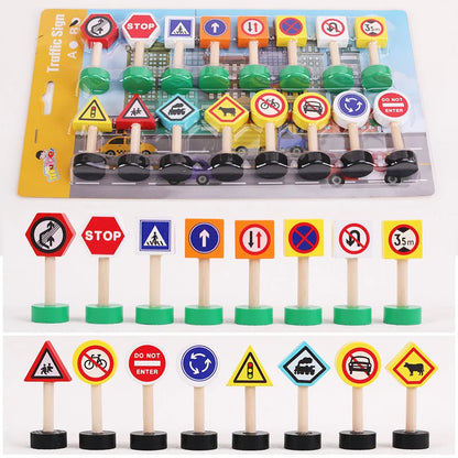 Wooden Children's City Traffic Road Signs Signboards Safety Awareness Scene Building Blocks Early Education Educational Toys