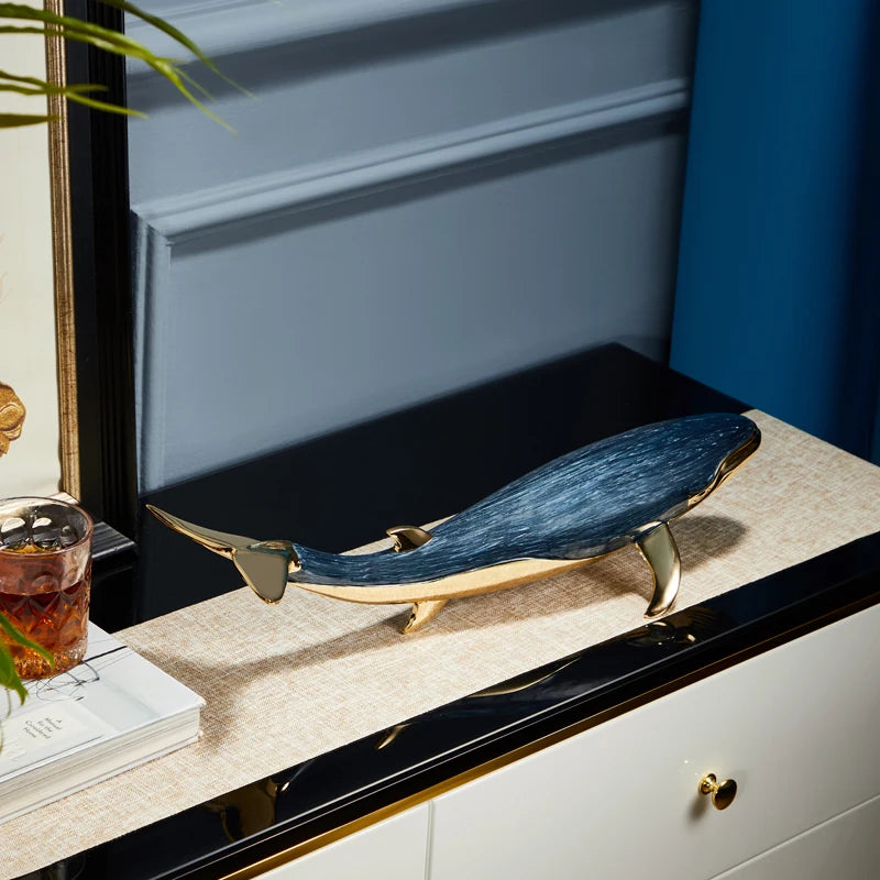 Luxury Enamel Whale Sculpture Alloy Material Animal Model Statue Modern Living Room Office Desktop Wine Rack Home Decor Craft