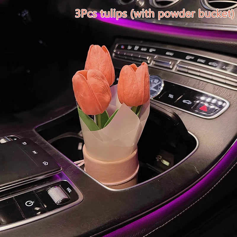 Creative Car Interior Decoration Cute Crafts Ornaments Car Tulip Bouquet Decorative Supplies Car Center Console Decoration Gifts