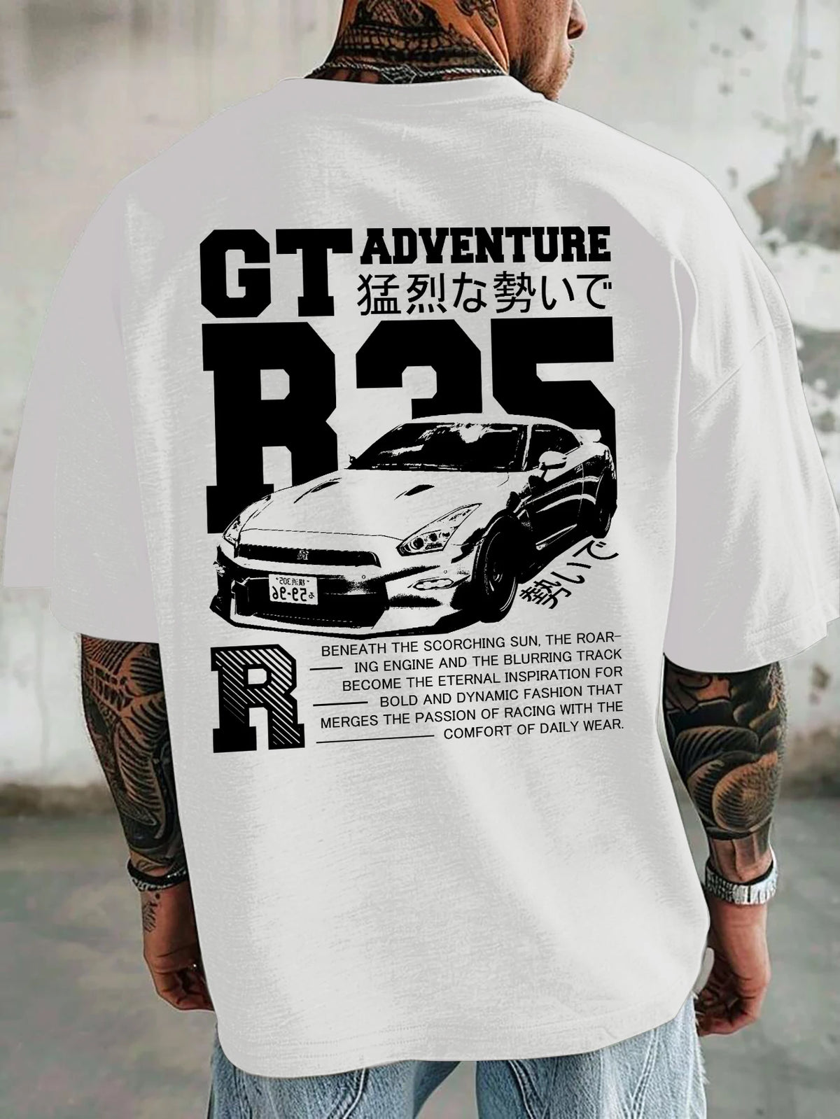 Men's Oversized T Shirt R35 GT-R Graphic Print Streetwear JDM 100% Polyester Short Sleeve Casual Tee