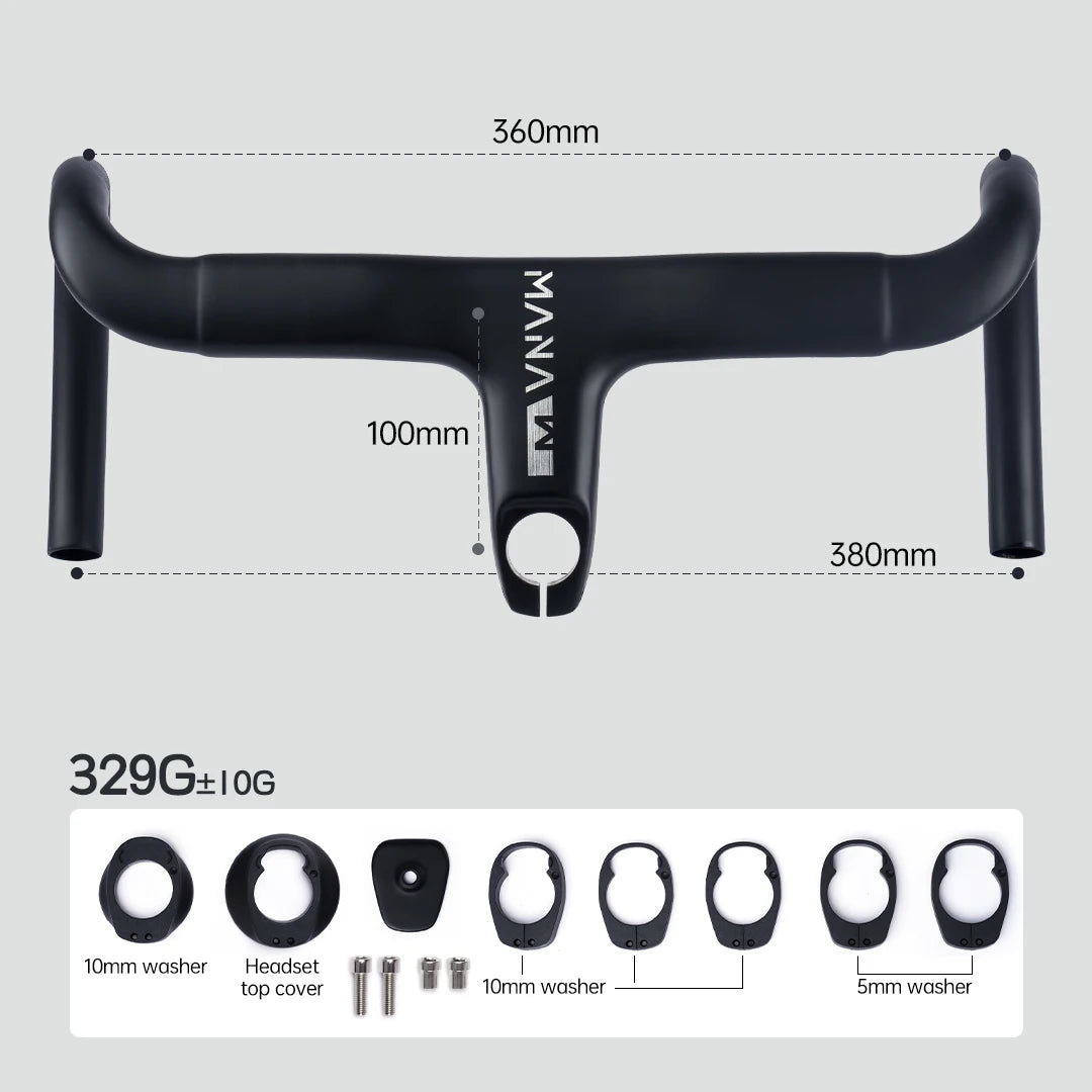 MANA AERO Ultra-Light Carbon Fiber Aero Handlebar - Integrated Cable Routing Superlight Aerodynamic for Road Bike Cycling