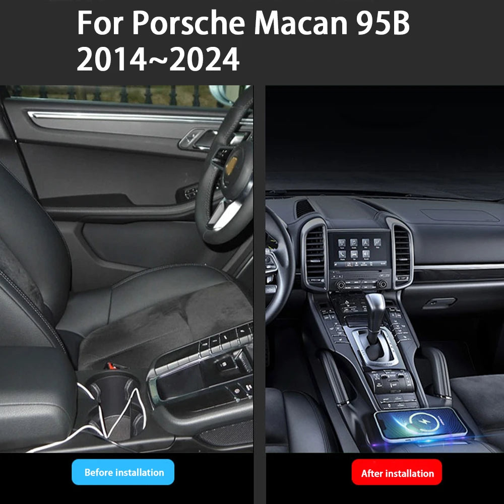 ZhuCamX Car Wireless Mobile Phone Charger Center Console Storage QI 18W iPhone fast charge for Porsche Macan 95B 2014-2024