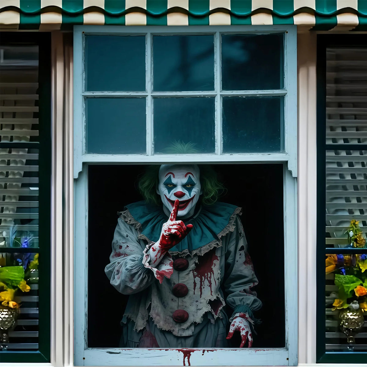 2D flat banner 1pc Halloween party banner - Horror Carnival Clown and Blood Design, Polyester Hanging Decoration