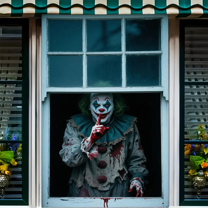 2D flat banner 1pc Halloween party banner - Horror Carnival Clown and Blood Design, Polyester Hanging Decoration