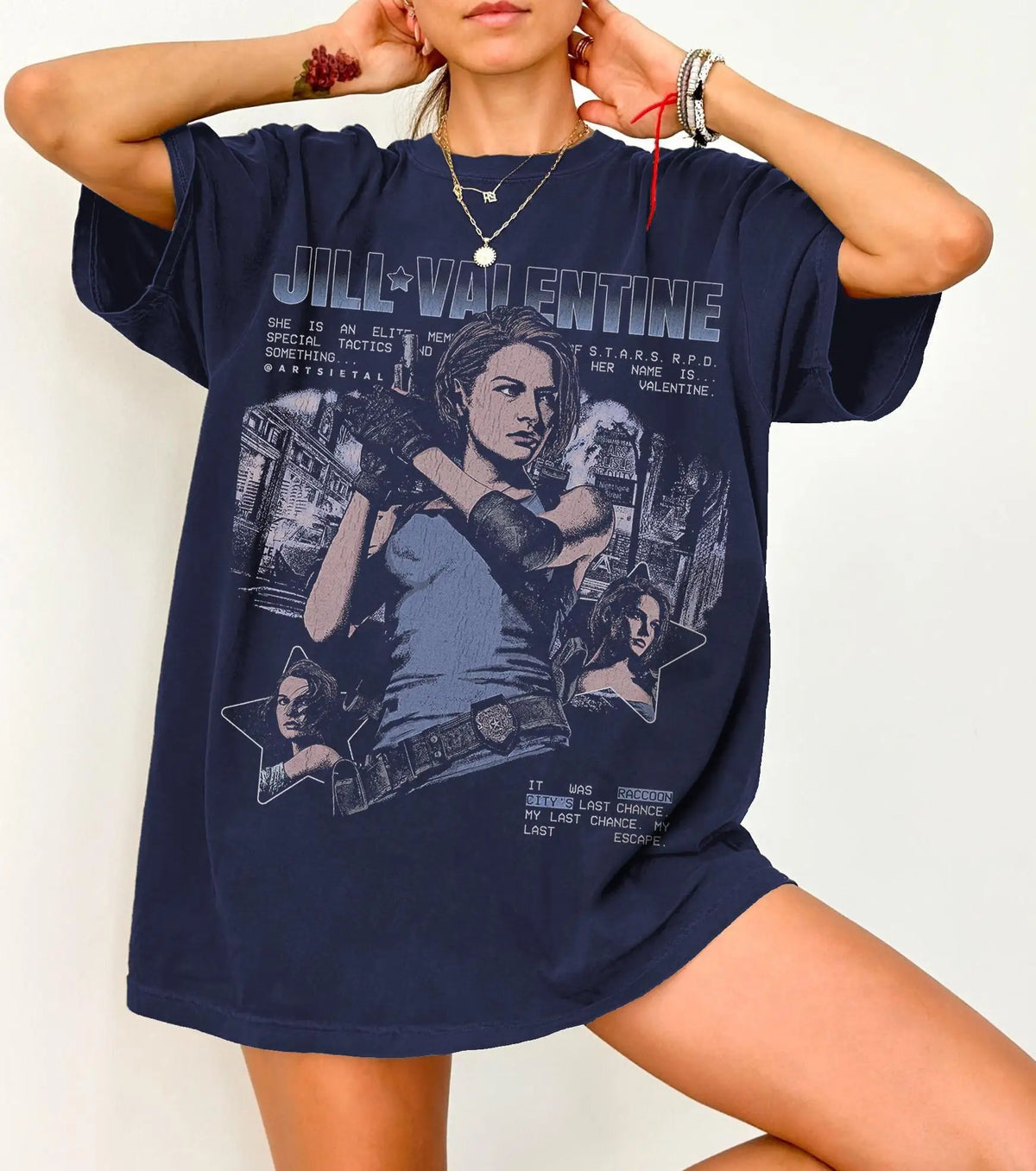 Jill Valentine RE Theme T-shirt: Video Game Heroine Pattern, Resident Evil 37 Theme T-shirt  Printed T-shirt Retro Street Tops
