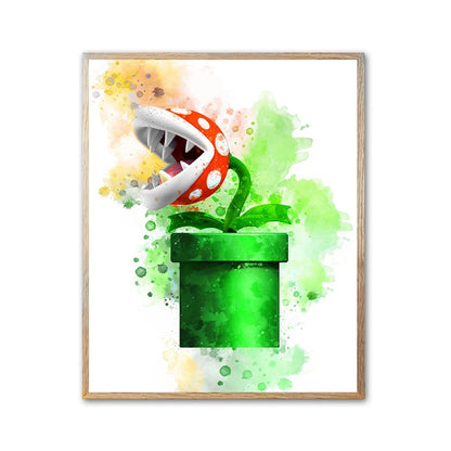 Graffiti Watercolour Art Mario Poster Prints Playroom Canvas Paintings Wall Picture Living Room Kids Bedroom Home Decor Cuadros