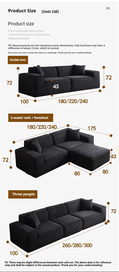 Frameless Tofu Block Sofa, Wabi-Sabi Chenille Fabric with 5-Zone Support, Heavy-Duty & High-Density Foam, Minimalist Design
