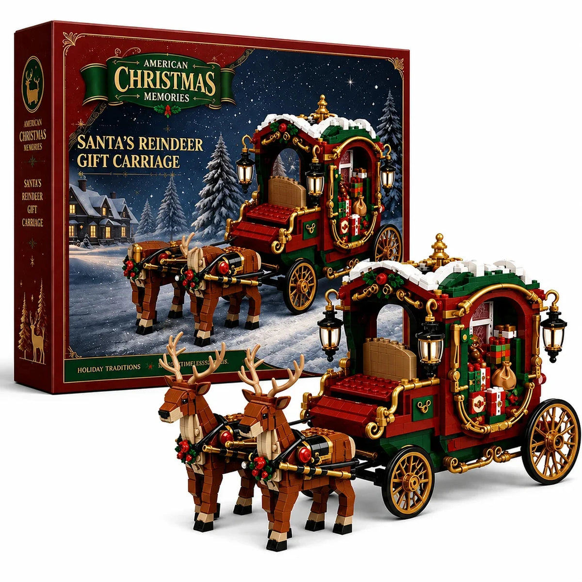 Christmas Building Blocks Santa Reindeer Carriage Model Toy DIY Assembly Bricks Set For Adults Holiday Gift Decor